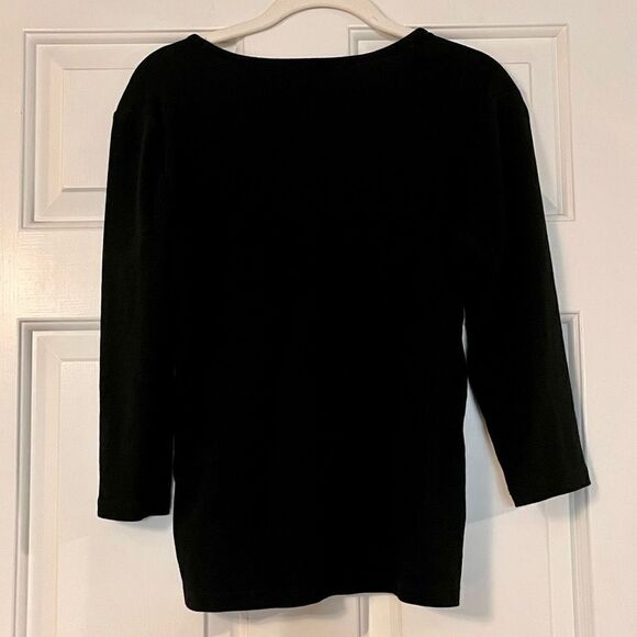 Jones New York 3/4 Sleeves Embellishment At Shoulder Black Shirt - Picture 6 of 13